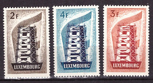 Люксембург, 1956, Европа  3 марки * наклейки, 300 Евро!